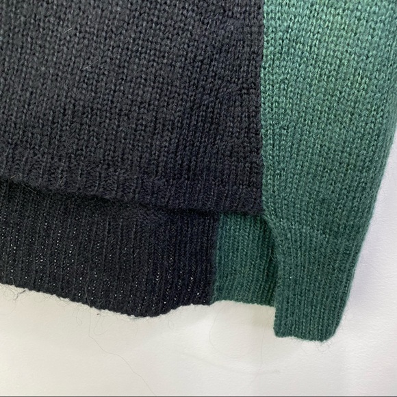 Mango Colorblock V-Neck Wool Blend Sweater High Low Drop Sleeve Gray Green Black - Picture 10 of 15